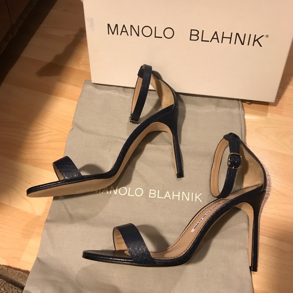 Manolo Blahnik navy blue snakeskin Chaos Sandal - Picture 2 of 5
